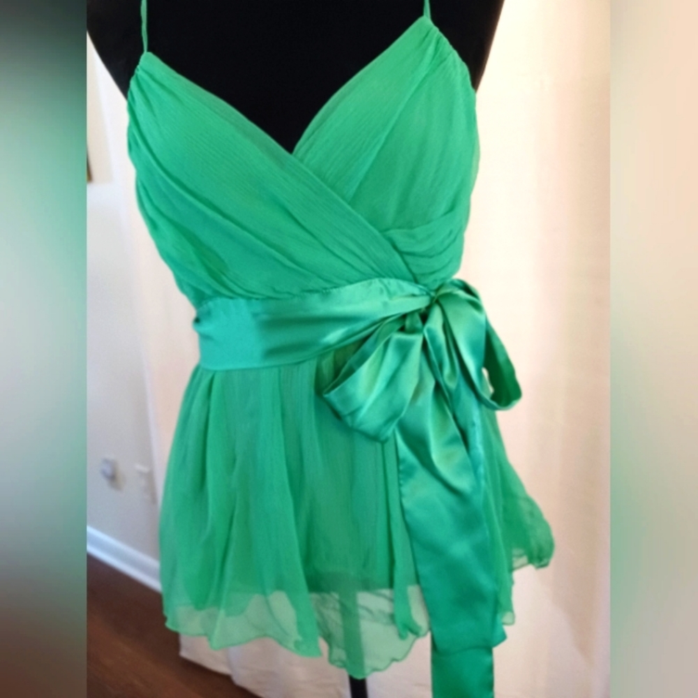 A.B.S. silk side tie top, green, size M